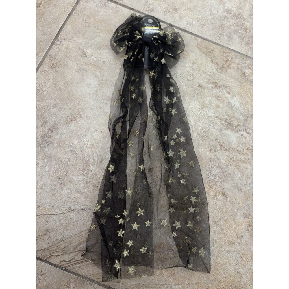 Festive Holiday Hair Bows For Women - 2 Bows In The Lot - Black And Gold - Picture 4 of 8